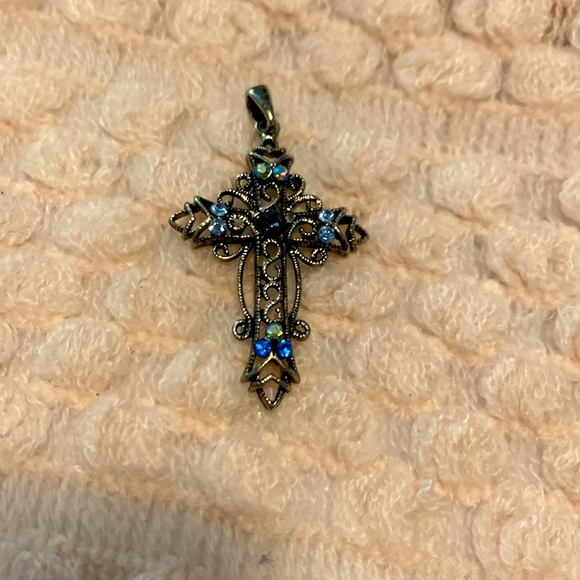 Black Stainless steel cross with multi shade blue crystals! Stunning colors!✨ - Picture 1 of 1